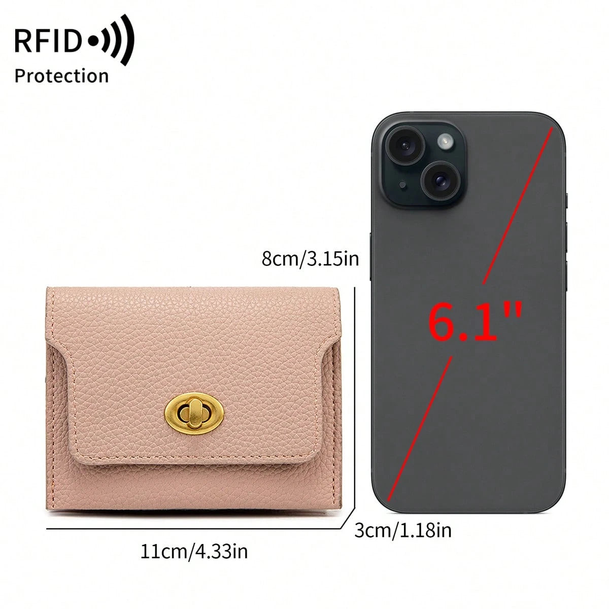 MIYIN Fashion Retro Litchi Grain RFID Blocking Card Holder, Turn Lock Flap Short Wallet, Portable Coin Credit Card Purse For Women
