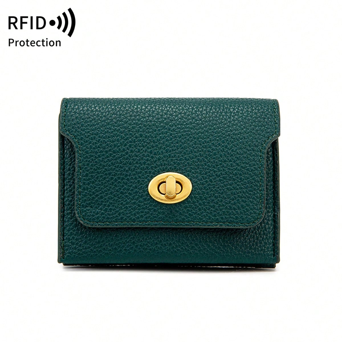 MIYIN Fashion Retro Litchi Grain RFID Blocking Card Holder, Turn Lock Flap Short Wallet, Portable Coin Credit Card Purse For Women