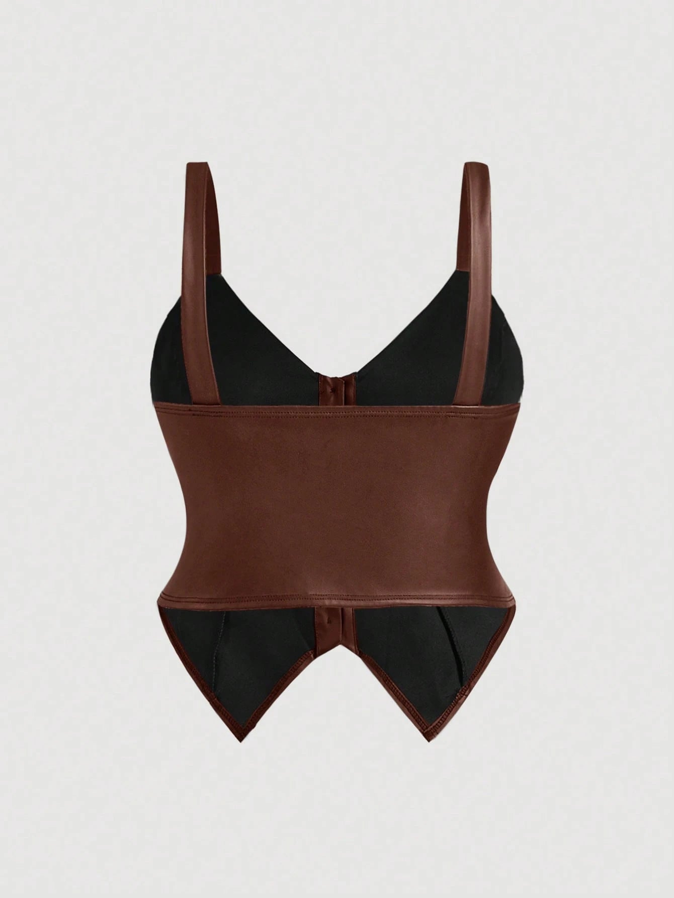 MOD Plus Size Brown PU Leather Minimalist Fitted Top