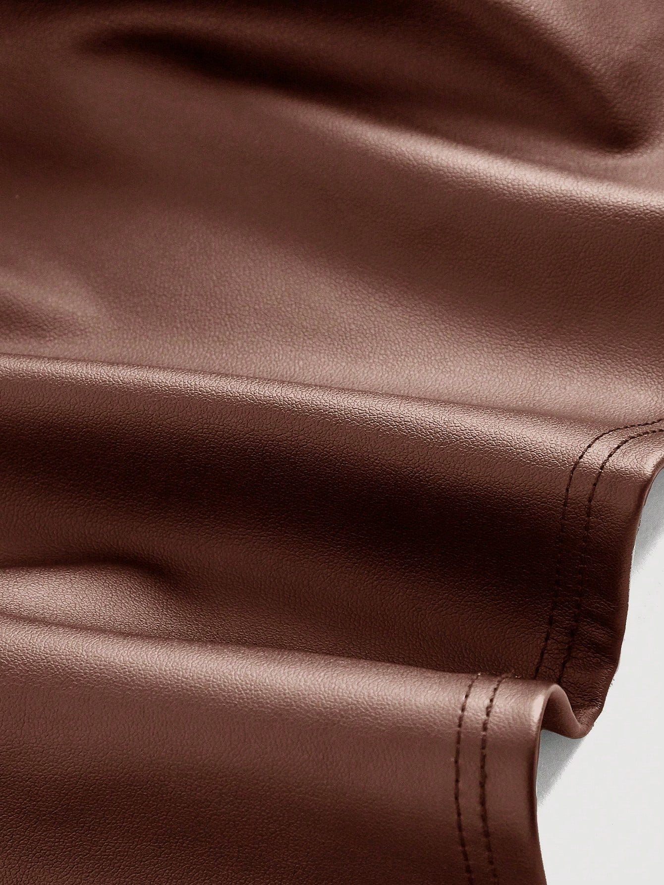 MOD Plus Size Brown PU Leather Minimalist Fitted Top