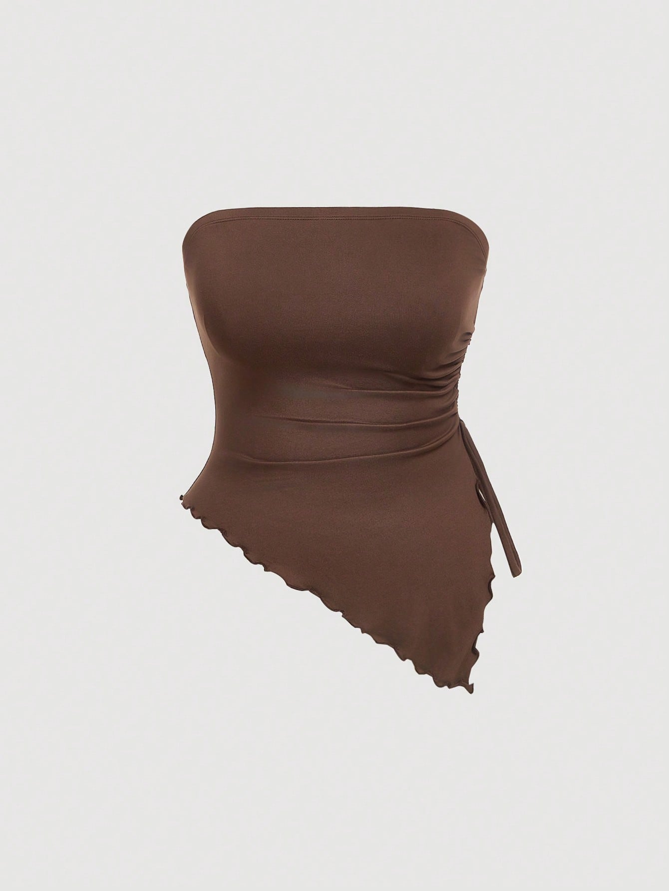 MOD Plus Size Women Fashion Tube Top Strapless Ruched Drawstring Asymmetric Hem Casual Sexy Base Layer Top For Vacation, Spring/Summer Date Night Black