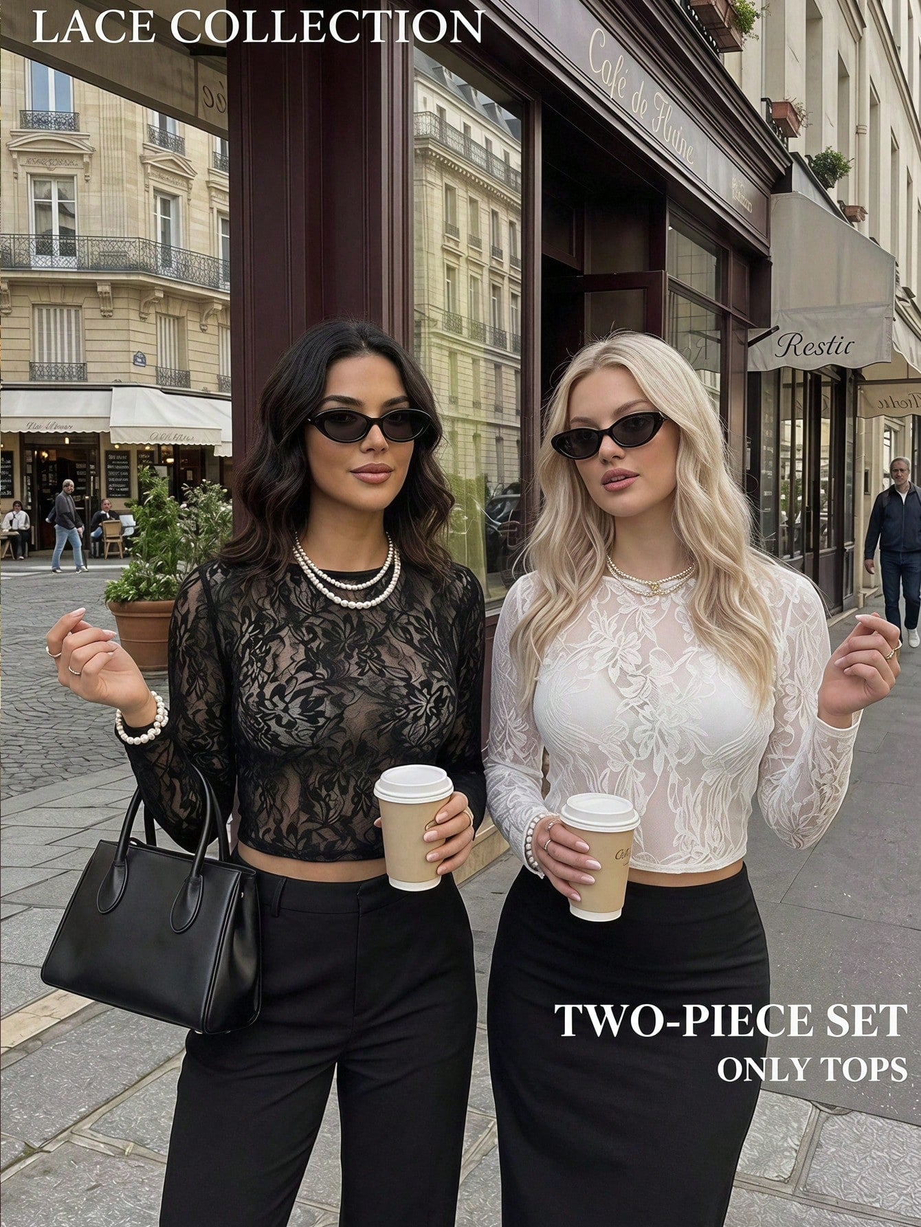 MOD Plus Size Women's 2pcs/Set Sheer Lace Long Sleeve T-Shirts Black White Vintage 70's Sexy Party Night Top Retro Corset Valentine's Day Elegant Autumn