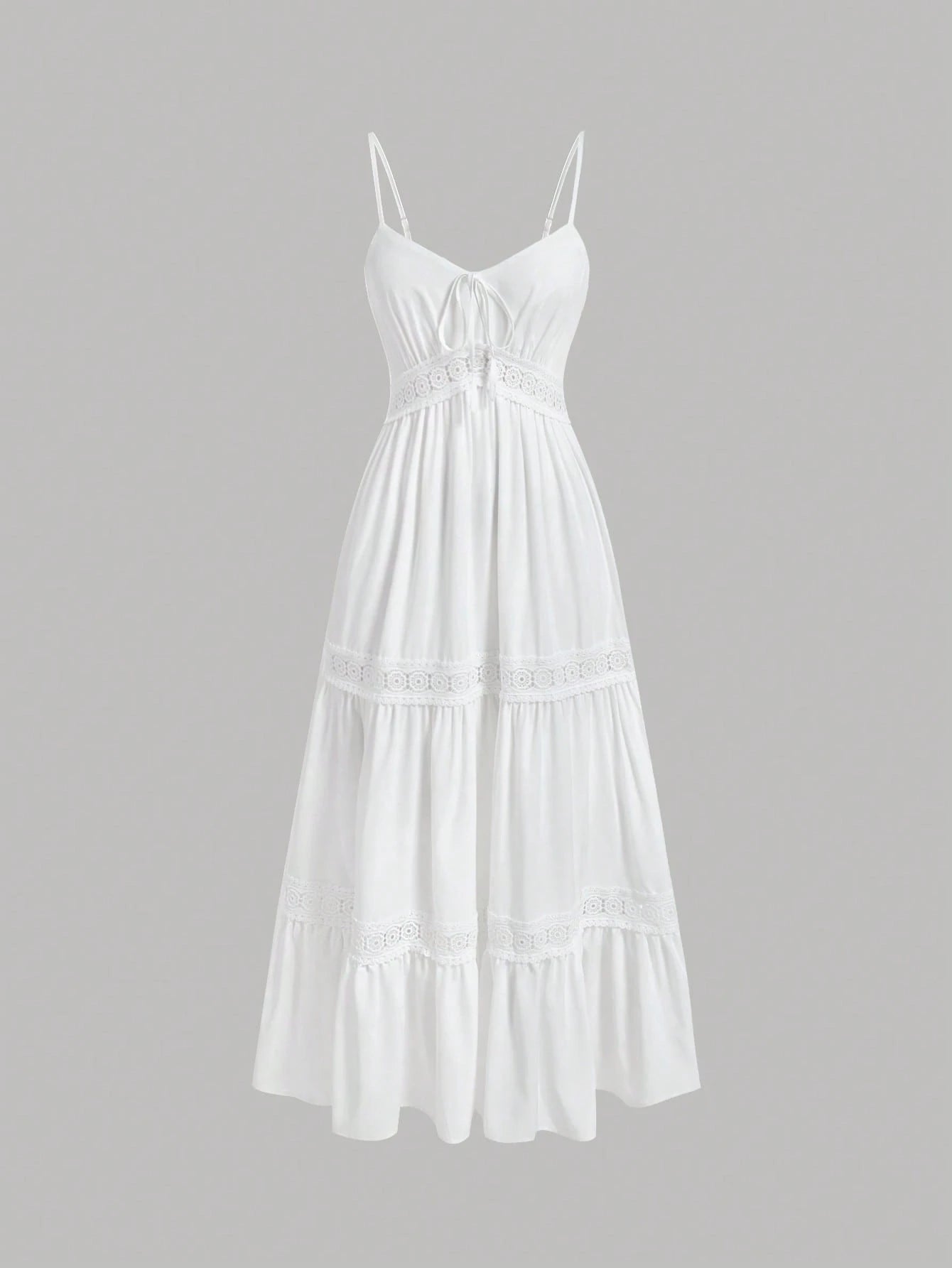MOD White Lace Patchwork Spaghetti Strap Dress For Women, Wedding Guest Dress, Graduation Dress