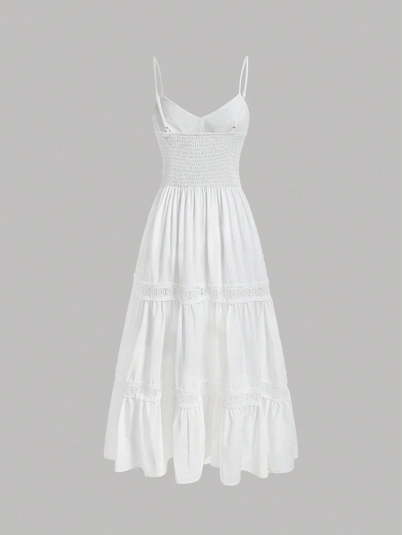 MOD White Lace Patchwork Spaghetti Strap Dress For Women, Wedding Guest Dress, Graduation Dress