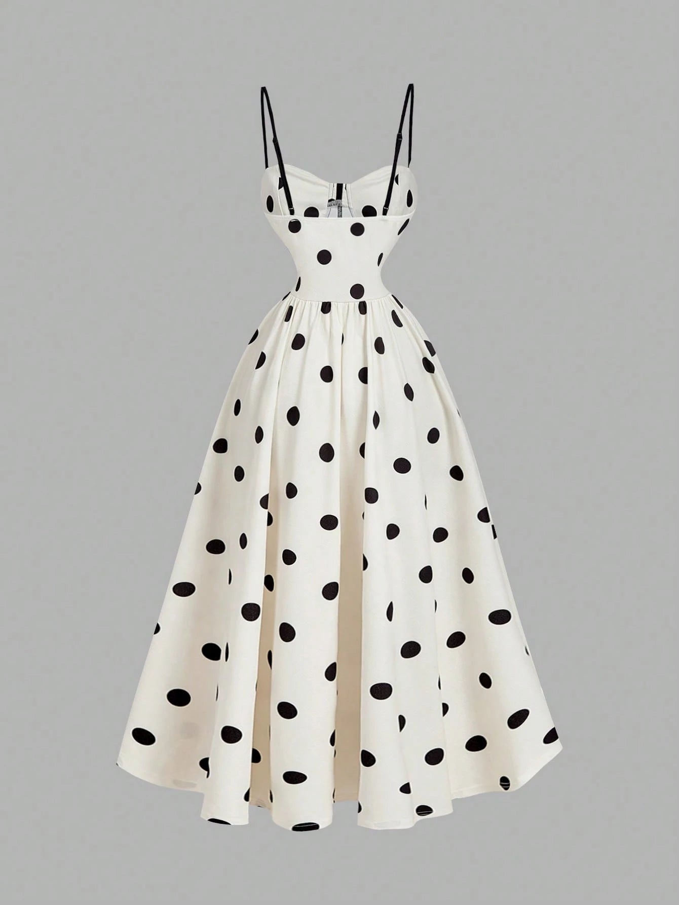 MOD White With Black Polka Dots Camisole Dress For Women,Summer 90s Retro 1960s Vintage 70's Tea Party Elegant Waist Cinched Dress,New Year Formal Prom