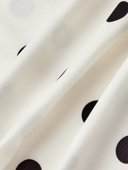 MOD White With Black Polka Dots Camisole Dress For Women,Summer 90s Retro 1960s Vintage 70's Tea Party Elegant Waist Cinched Dress,New Year Formal Prom
