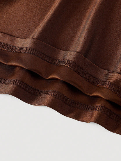 MOD Women's Coffee Brown Ruched Waist Spaghetti Strap Dress, Summer Casual Minimalist Date Night Semi Formal Elegant Tea Party Flowy Cruise Beach Outfits