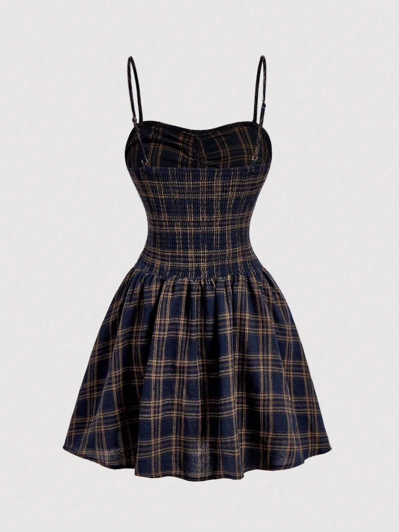 MOD Women's Plaid Spaghetti Strap Sleeveless Front Button Elegant Preppy Vintage Mini Dress, Summer Back To School Picnic, Casual Oktoberfest Navy Blue