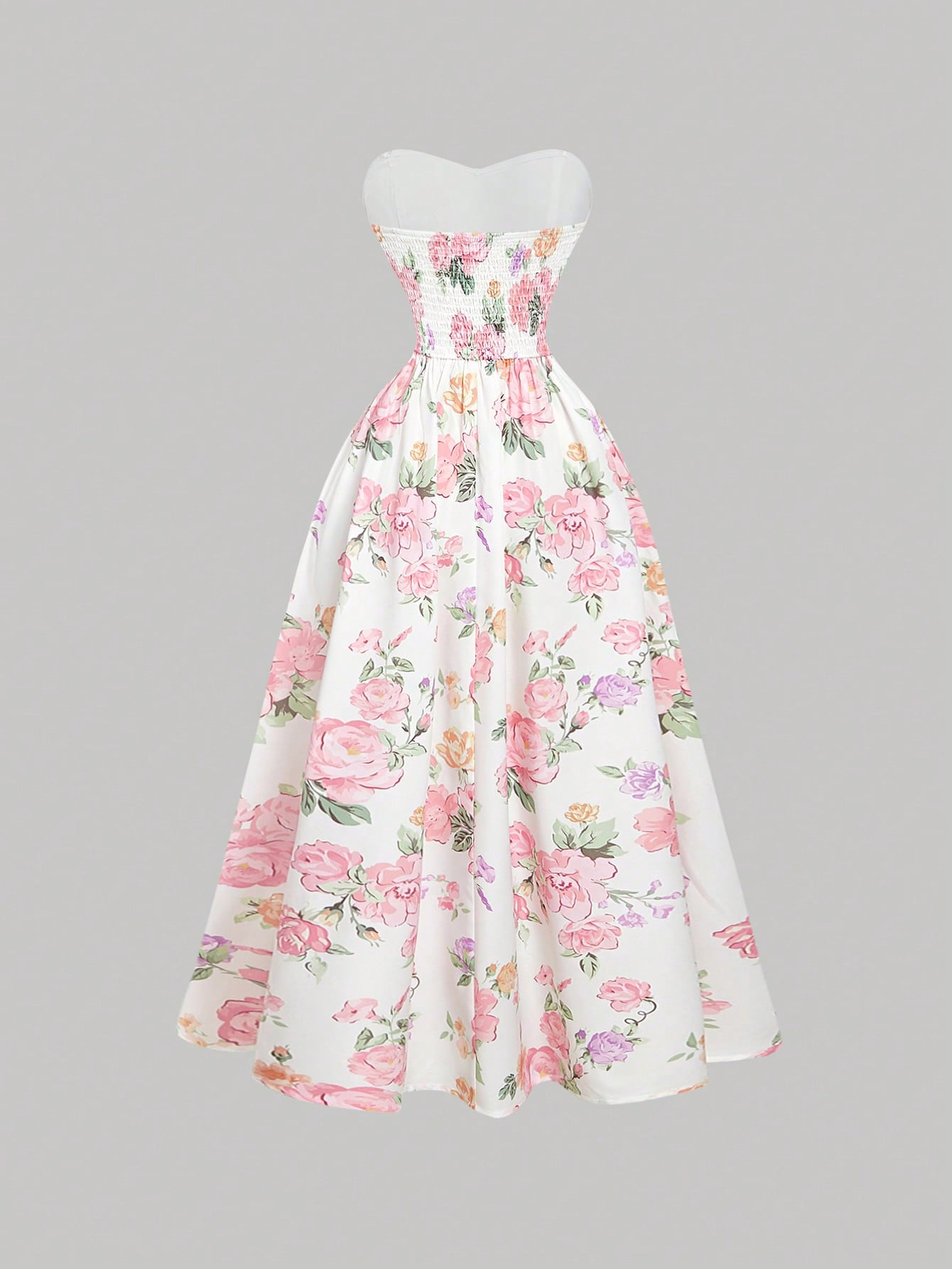 MOD Women's Romantic Floral Print Tube Dress, Prom Dress, Elegant Summer Bohemia Wedding Garden Party Mother Of The Bride Bachelorette White And Pink