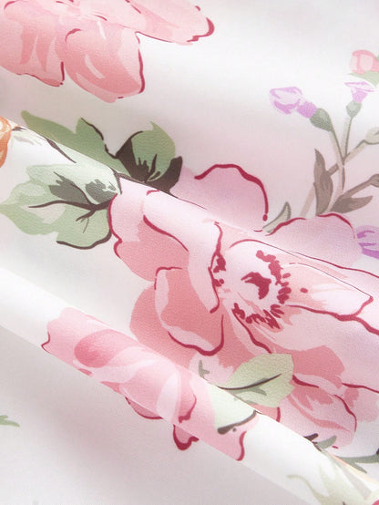 MOD Women's Romantic Floral Print Tube Dress, Prom Dress, Elegant Summer Bohemia Wedding Garden Party Mother Of The Bride Bachelorette White And Pink