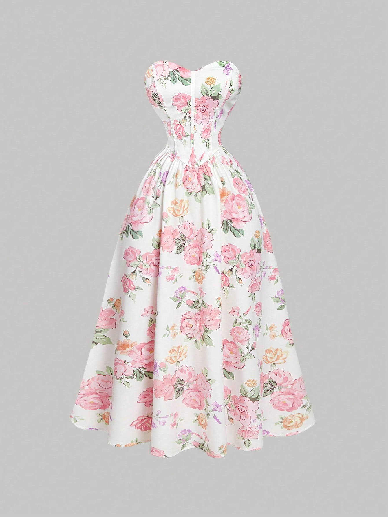 MOD Women's Romantic Floral Print Tube Dress, Prom Dress, Elegant Summer Bohemia Wedding Garden Party Mother Of The Bride Bachelorette White And Pink