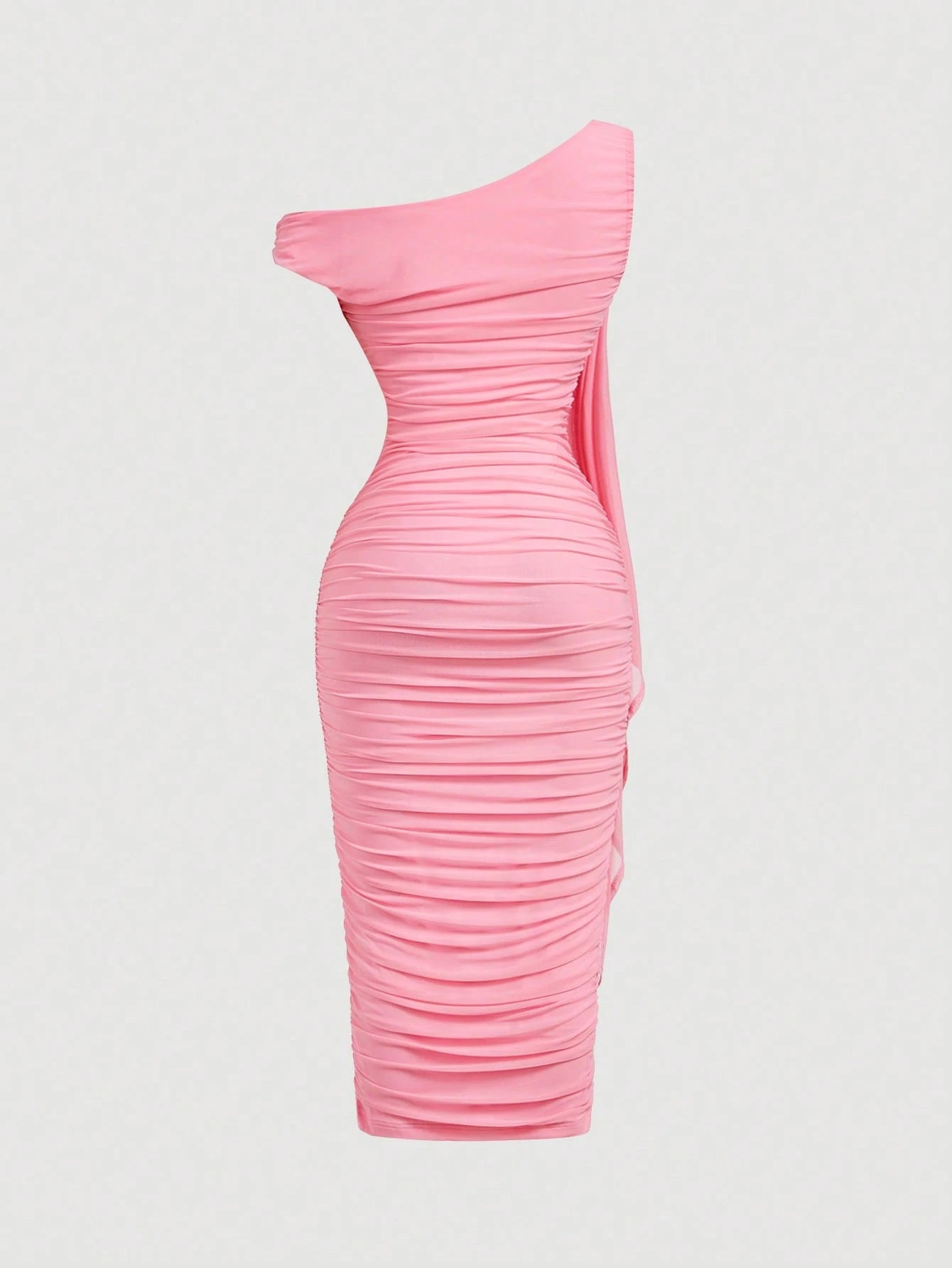 MOD Women's Solid Color Asymmetric Ruffle Tie Waist Midi Dress, Elegant & Fitted,Wedding Guest Dress Women