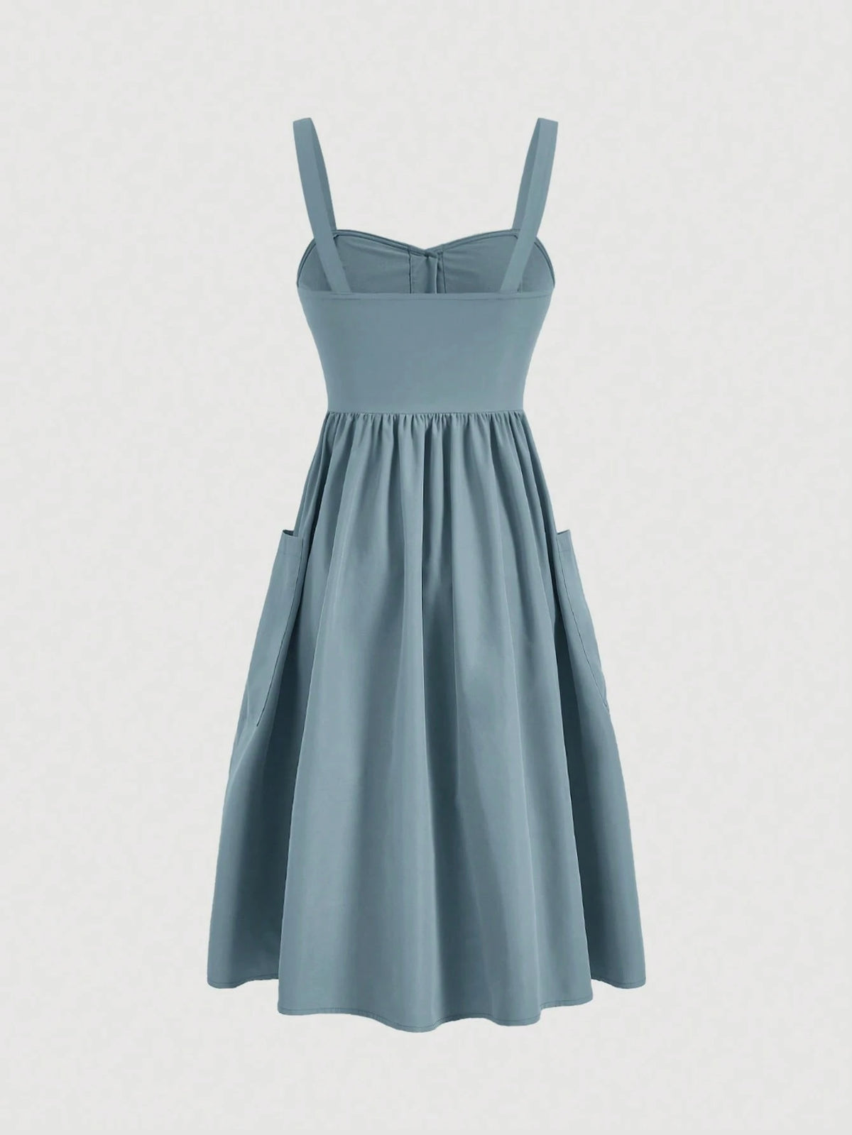 MOD Women's Solid Color Wide Strap Front Button Pocket Simple Casual Dress,Summer Dresses