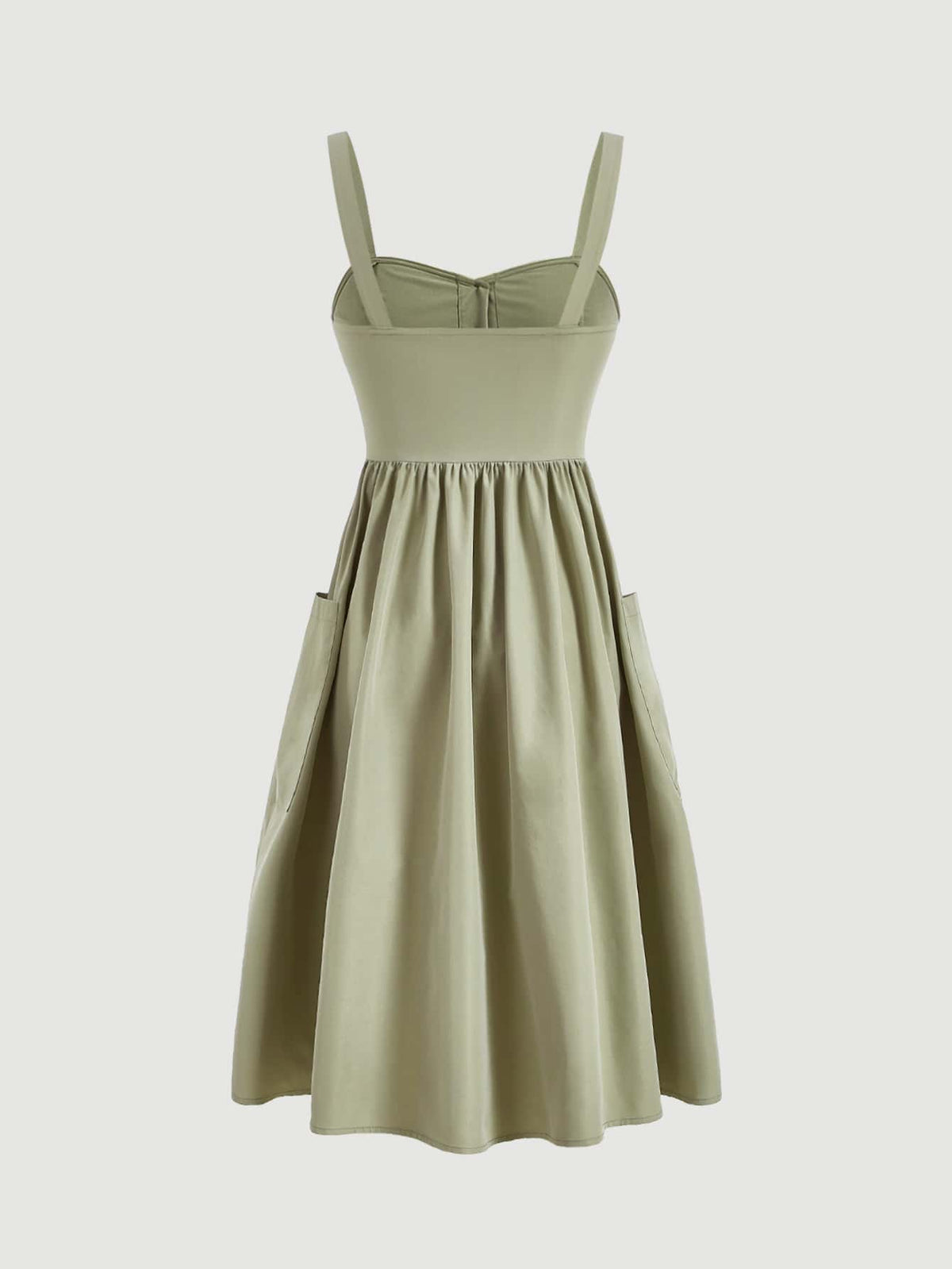 MOD Women's Solid Color Wide Strap Front Button Pocket Simple Casual Dress,Summer Dresses