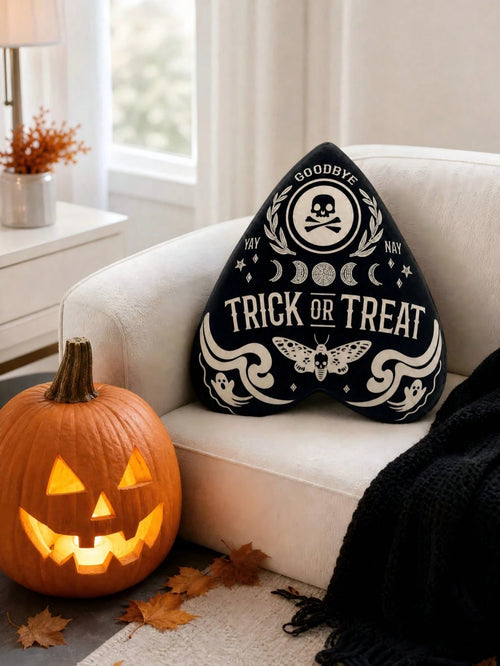 Modern Black & White Cream "Goodbye" Spell Decorative Throw Pillow, Aesthetic Halloween Plush Cushion For Living Room And Dorm Decor