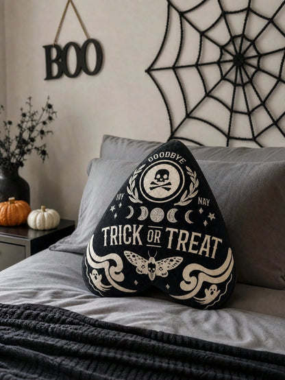 Modern Black & White Cream "Goodbye" Spell Decorative Throw Pillow, Aesthetic Halloween Plush Cushion For Living Room And Dorm Decor
