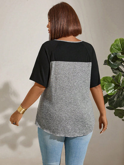 Momelise Plus Size Women's Lace Spliced Color-Block T-Shirt Women Graphic Tee Top For Summer