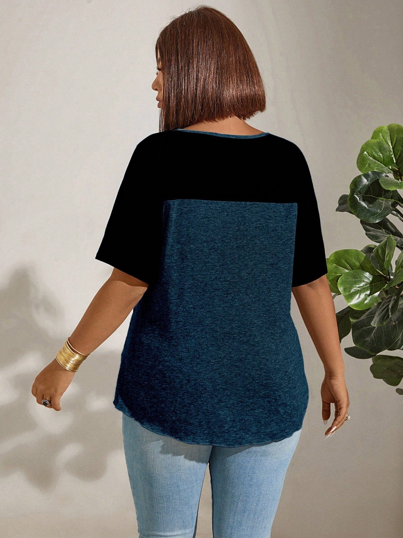 Momelise Plus Size Women's Lace Spliced Color-Block T-Shirt Women Graphic Tee Top For Summer
