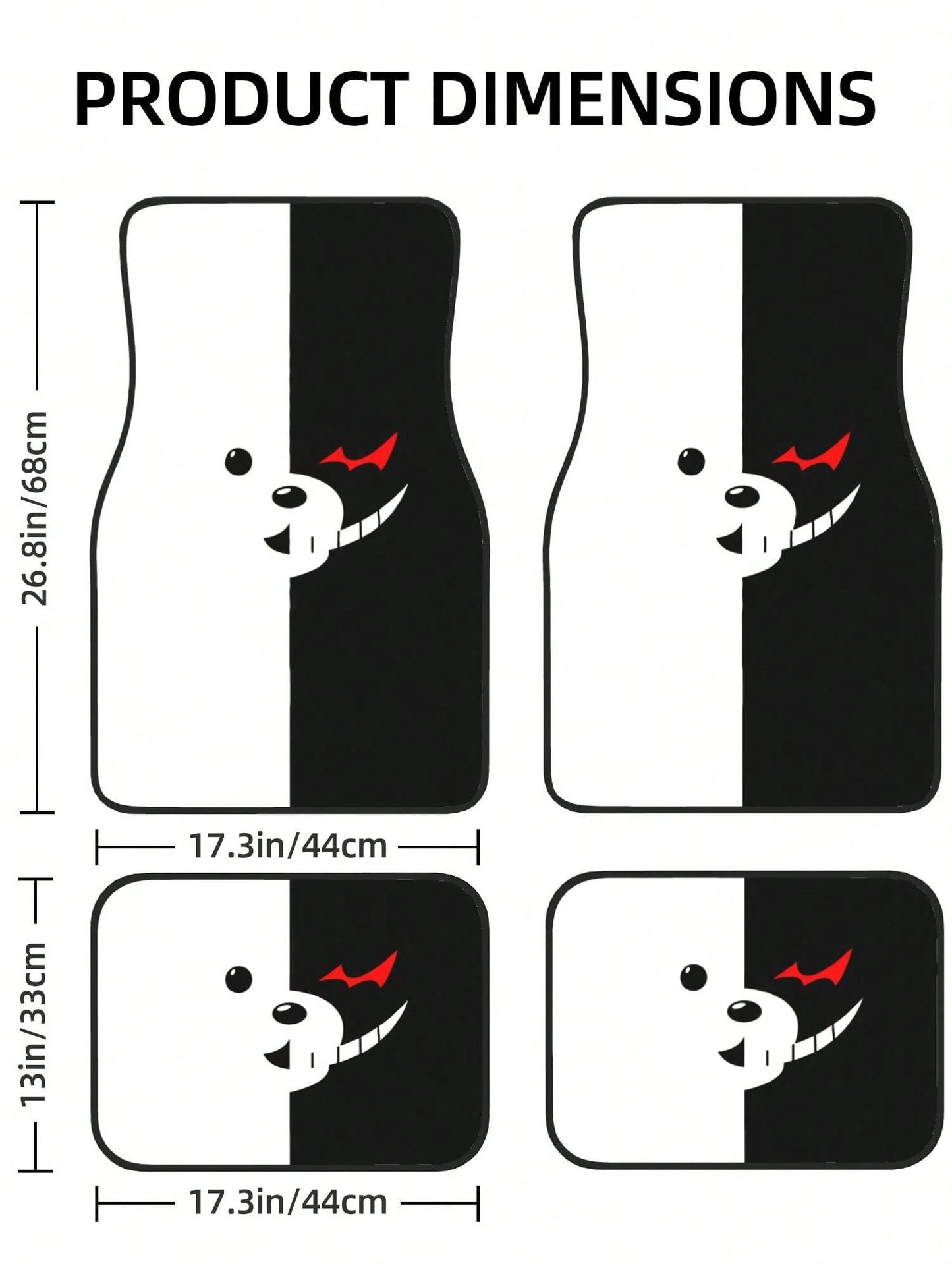 Monokuma 4-Piece Custom Printed All-Weather Floor Mats- Universal Fit For Suv, Truck, Van| Easy Clean