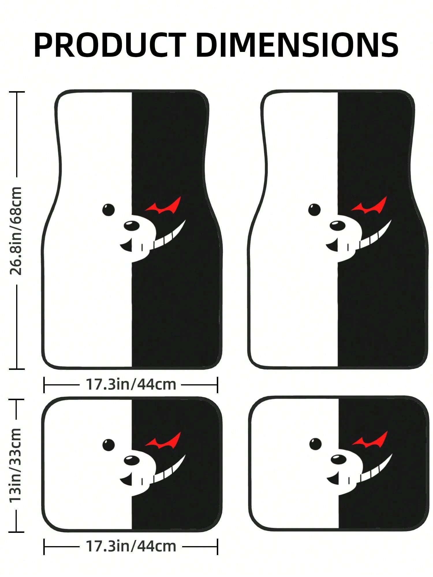 Monokuma 4-Piece Custom Printed All-Weather Floor Mats- Universal Fit For Suv, Truck, Van| Easy Clean