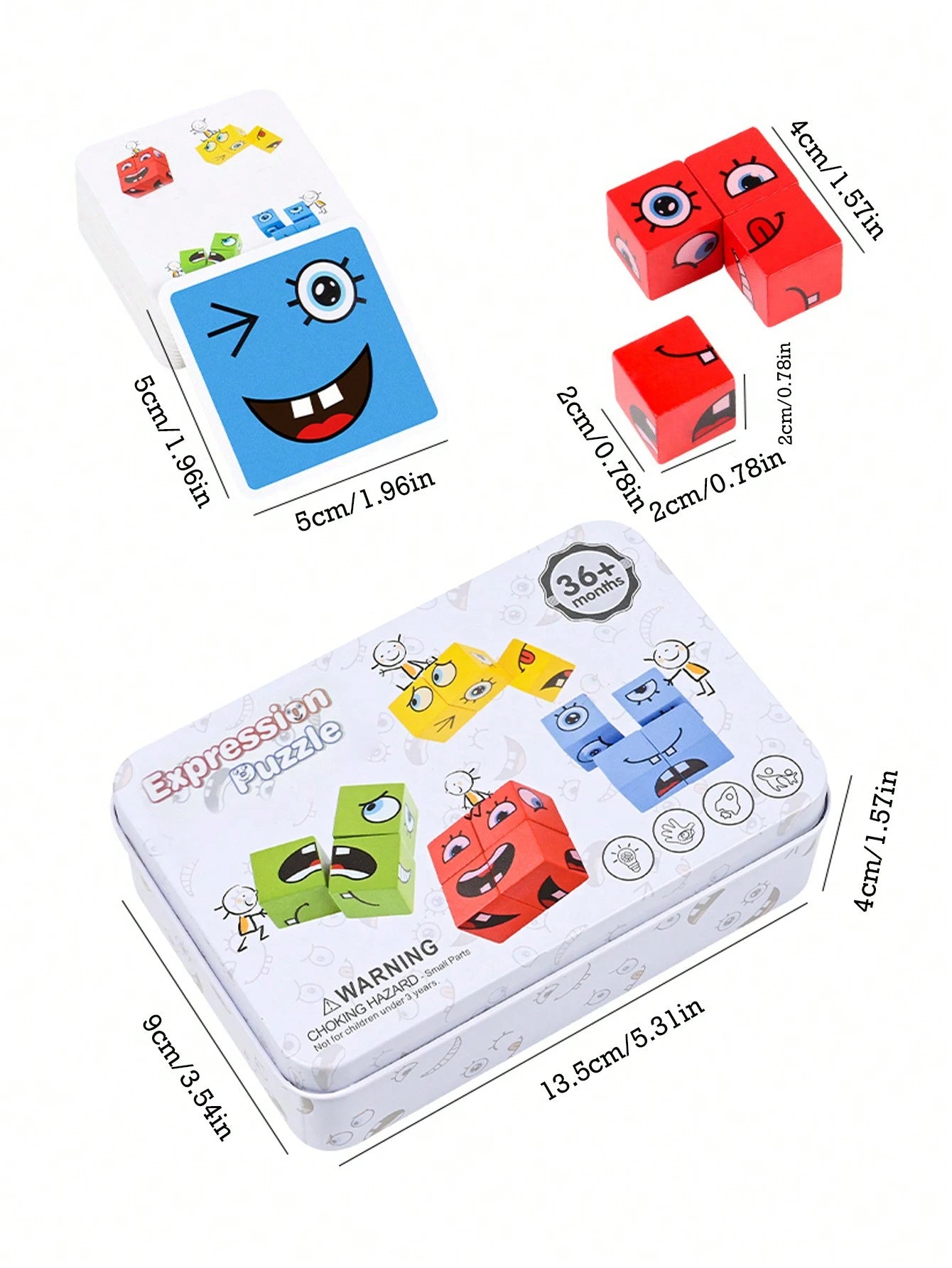 Montessori Children's Early Education Puzzle Face-Changing Building Block Toy Parent-Child Interactive Desktop Battle Game Wooden Smiling Face Expression