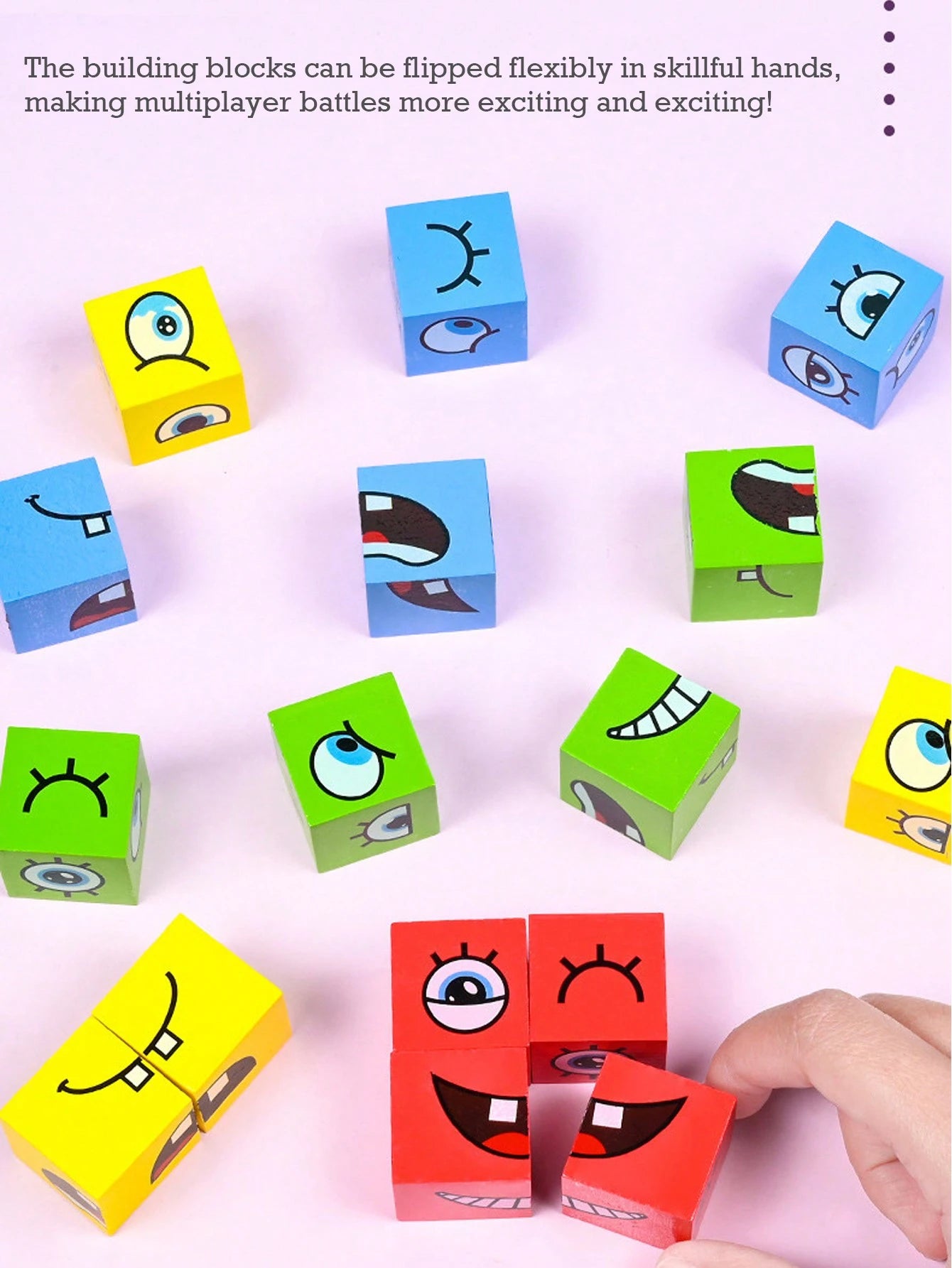 Montessori Children's Early Education Puzzle Face-Changing Building Block Toy Parent-Child Interactive Desktop Battle Game Wooden Smiling Face Expression