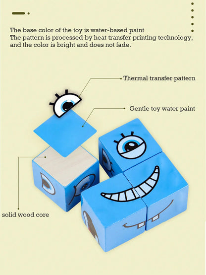 Montessori Children's Early Education Puzzle Face-Changing Building Block Toy Parent-Child Interactive Desktop Battle Game Wooden Smiling Face Expression