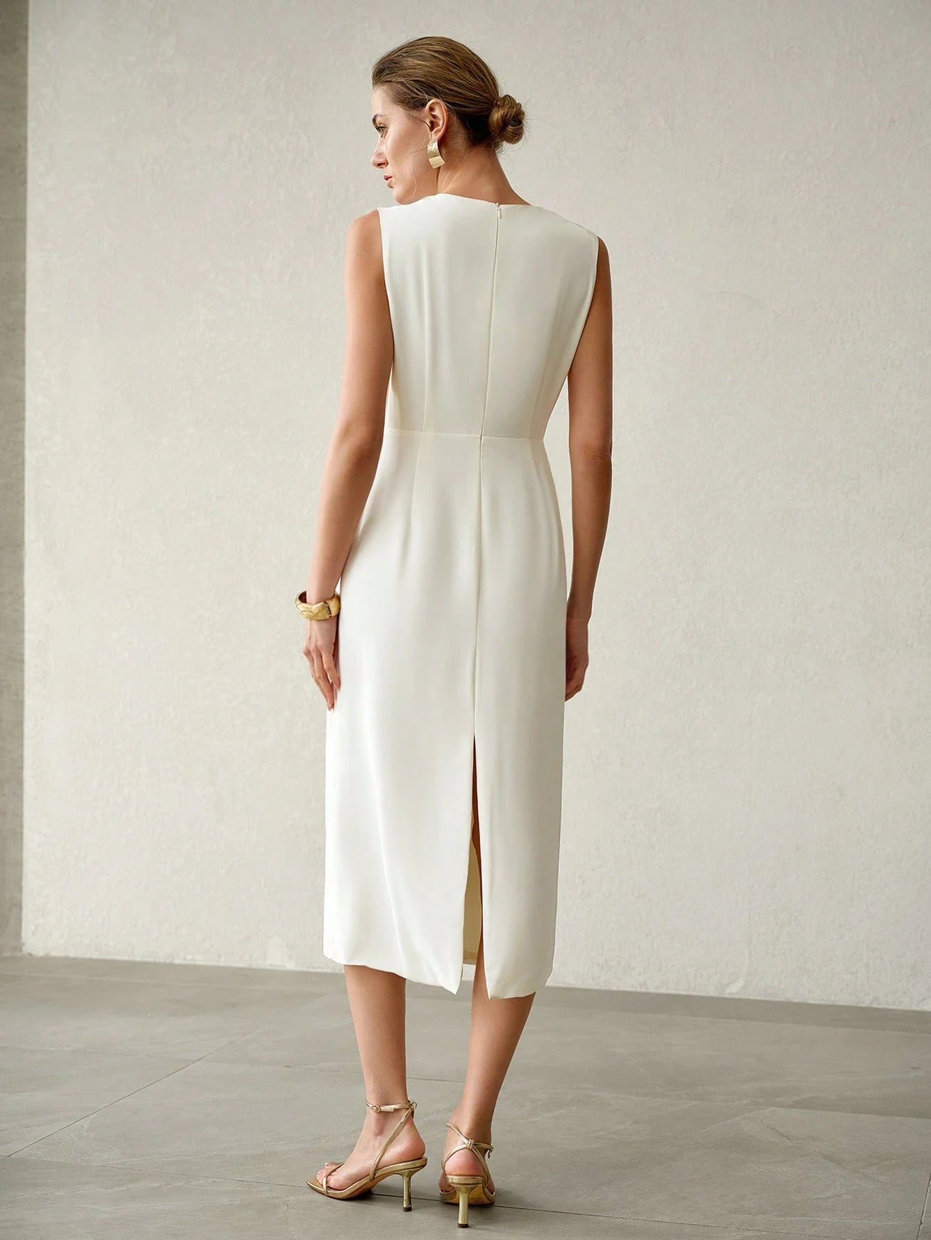 MOTF PREMIUM ELEGANT RUCHED WAIST SPLIT HEM BACK DRESS, SPRING/SUMMER