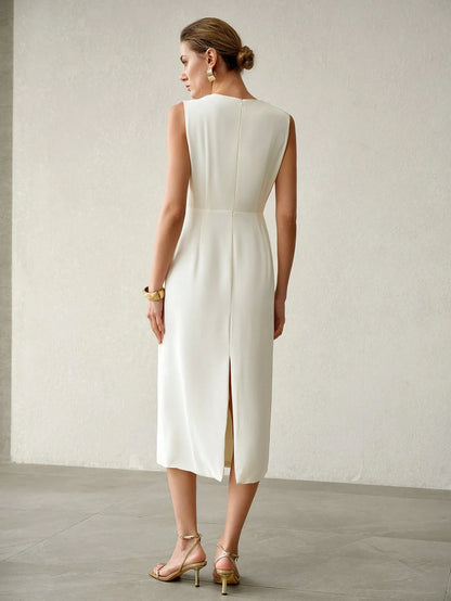 MOTF PREMIUM ELEGANT RUCHED WAIST SPLIT HEM BACK DRESS, SPRING/SUMMER