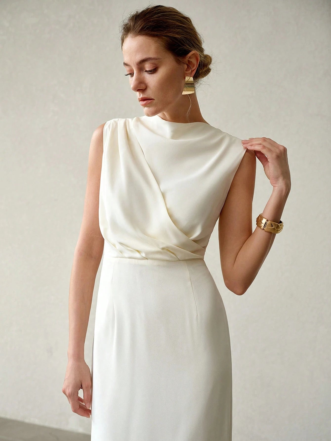 MOTF PREMIUM ELEGANT RUCHED WAIST SPLIT HEM BACK DRESS, SPRING/SUMMER
