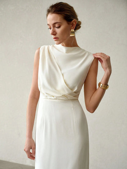 MOTF PREMIUM ELEGANT RUCHED WAIST SPLIT HEM BACK DRESS, SPRING/SUMMER