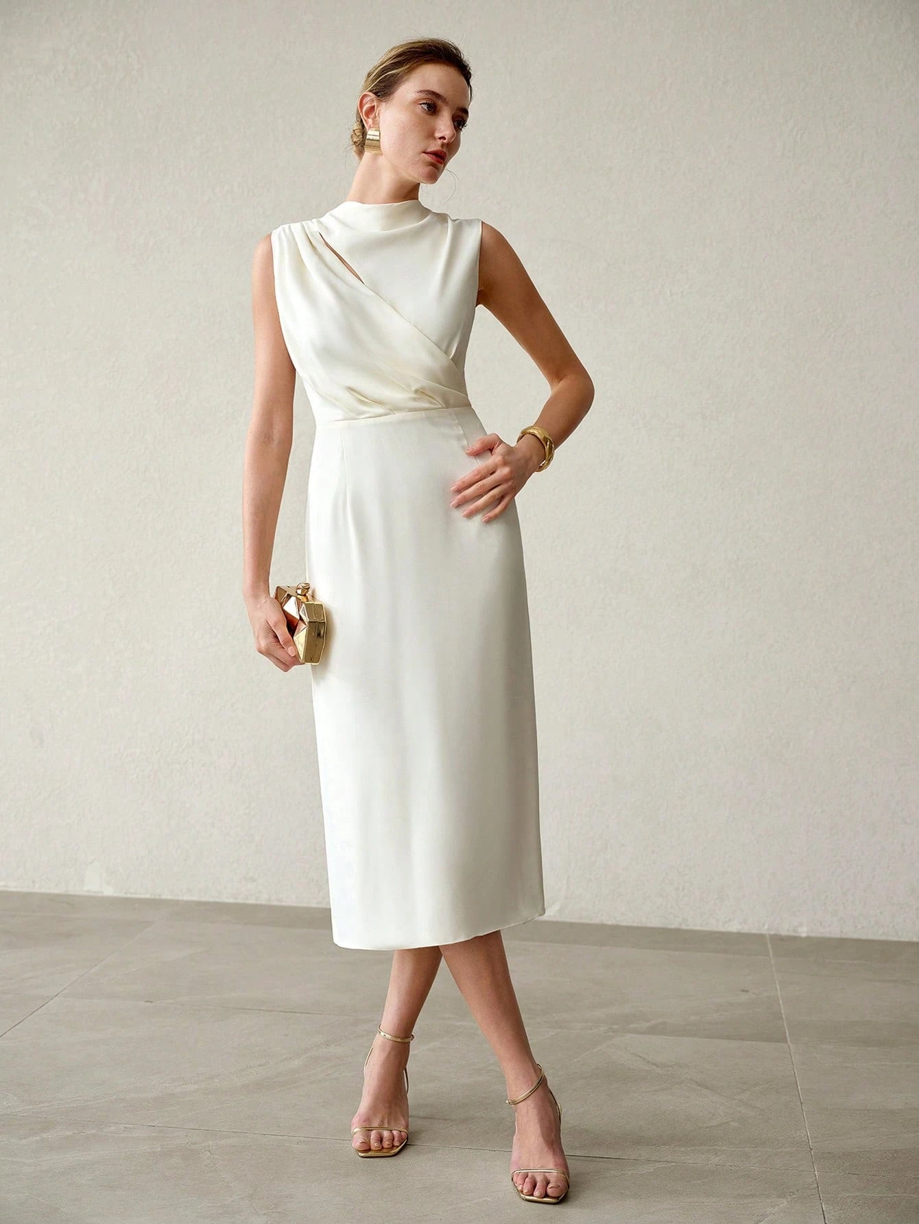 MOTF PREMIUM ELEGANT RUCHED WAIST SPLIT HEM BACK DRESS, SPRING/SUMMER
