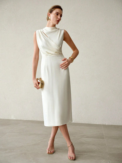 MOTF PREMIUM ELEGANT RUCHED WAIST SPLIT HEM BACK DRESS, SPRING/SUMMER