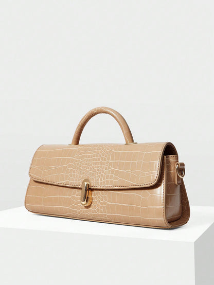 MOTF WOMEN'S FASHION APRICOT HANDBAG, EXQUISITE LOCK, RETRO CROCODILE PATTERN PU BAGUETTE BAG, SUITABLE FOR DAILY, COMMUTING, SHOPPING, GIFT GIVING