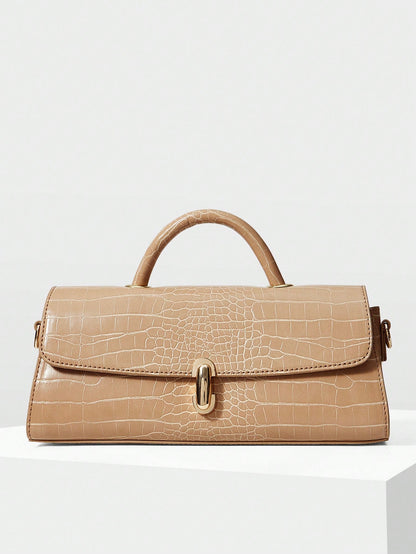 MOTF WOMEN'S FASHION APRICOT HANDBAG, EXQUISITE LOCK, RETRO CROCODILE PATTERN PU BAGUETTE BAG, SUITABLE FOR DAILY, COMMUTING, SHOPPING, GIFT GIVING