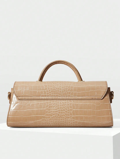 MOTF WOMEN'S FASHION APRICOT HANDBAG, EXQUISITE LOCK, RETRO CROCODILE PATTERN PU BAGUETTE BAG, SUITABLE FOR DAILY, COMMUTING, SHOPPING, GIFT GIVING