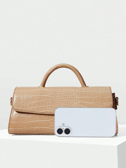 MOTF WOMEN'S FASHION APRICOT HANDBAG, EXQUISITE LOCK, RETRO CROCODILE PATTERN PU BAGUETTE BAG, SUITABLE FOR DAILY, COMMUTING, SHOPPING, GIFT GIVING