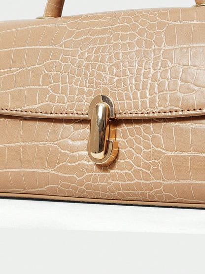 MOTF WOMEN'S FASHION APRICOT HANDBAG, EXQUISITE LOCK, RETRO CROCODILE PATTERN PU BAGUETTE BAG, SUITABLE FOR DAILY, COMMUTING, SHOPPING, GIFT GIVING
