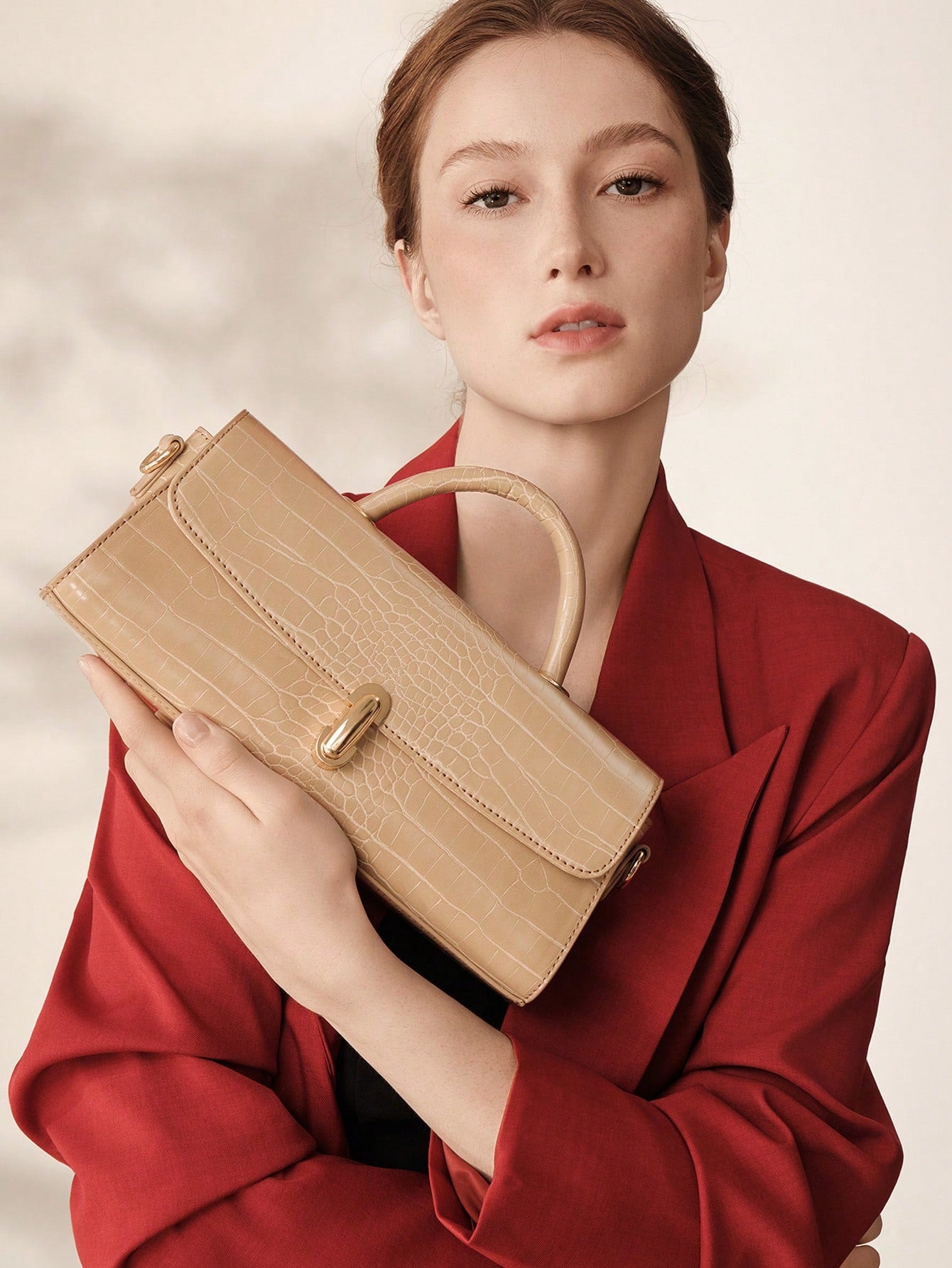 MOTF WOMEN'S FASHION APRICOT HANDBAG, EXQUISITE LOCK, RETRO CROCODILE PATTERN PU BAGUETTE BAG, SUITABLE FOR DAILY, COMMUTING, SHOPPING, GIFT GIVING