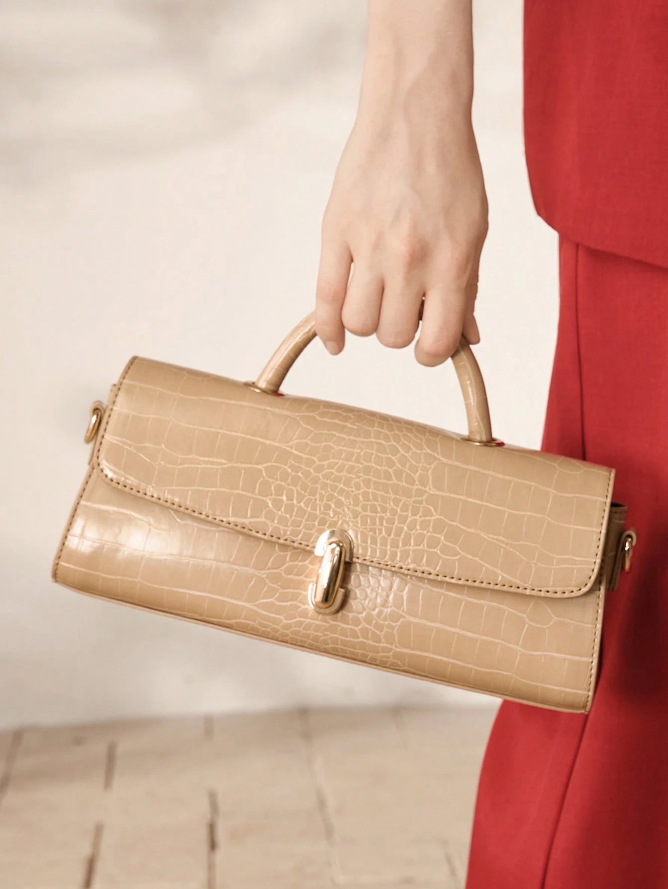 MOTF WOMEN'S FASHION APRICOT HANDBAG, EXQUISITE LOCK, RETRO CROCODILE PATTERN PU BAGUETTE BAG, SUITABLE FOR DAILY, COMMUTING, SHOPPING, GIFT GIVING