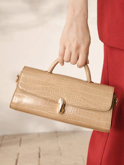 MOTF WOMEN'S FASHION APRICOT HANDBAG, EXQUISITE LOCK, RETRO CROCODILE PATTERN PU BAGUETTE BAG, SUITABLE FOR DAILY, COMMUTING, SHOPPING, GIFT GIVING