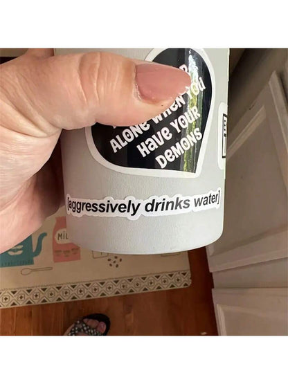Motivational Drinking Water Stickers, Fun Water Bottle Slogan Stickers, Aesthetic Text Stickers, Cup Stickers, Waterproof Sticker Pack For Decorating Cups, Bottles, School Supplies, Crafts, DIY Art Su