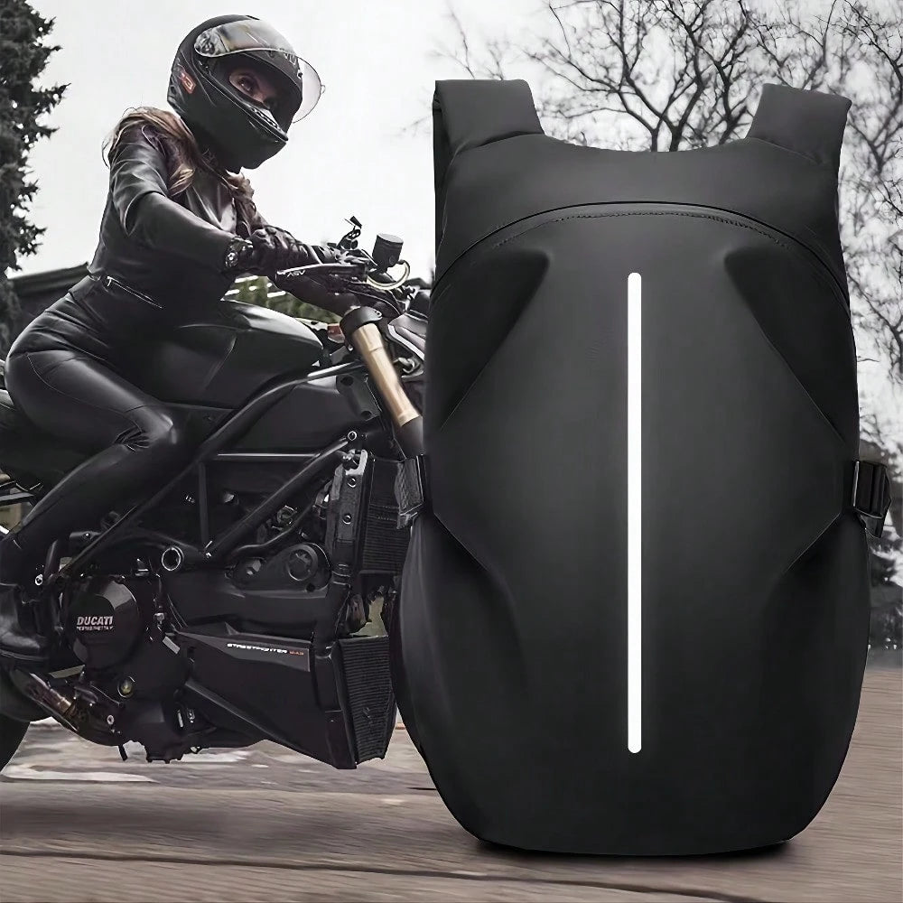 Motorcycle Backpack With Helmet Storage- Heavy-Duty High Quality Riding Backpack, Large Capacity Motorcycle Travel Bag With Reflective Strips, Secure Zipper Closure, PVC Construction- For Men & Wome