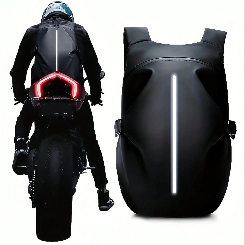 Motorcycle Backpack With Helmet Storage- Heavy-Duty High Quality Riding Backpack, Large Capacity Motorcycle Travel Bag With Reflective Strips, Secure Zipper Closure, PVC Construction- For Men & Wome