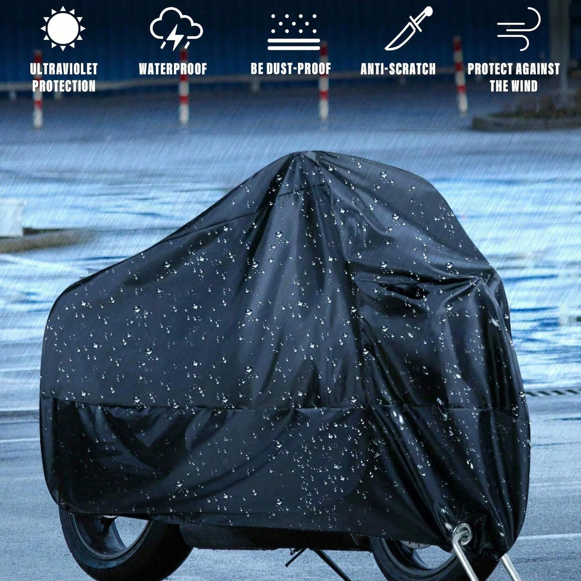 Motorcycle/Bicycle/Electric Scooter Cover- Waterproof, Dustproof, UV-Resistant And Snowproof Cover, Black Motorcycle Accessory, Fits Most Motorcycles And Bicycles