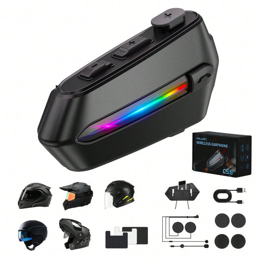 Motorcycle Bluetooth Headset With RGB Lights For Riders, Helmet Speakers With Dual Mics, IPX6/Hands Free Calling/Music/Noise Cancellation/Wake Up AI Assistance/Multipoint Connection, Compatible With A