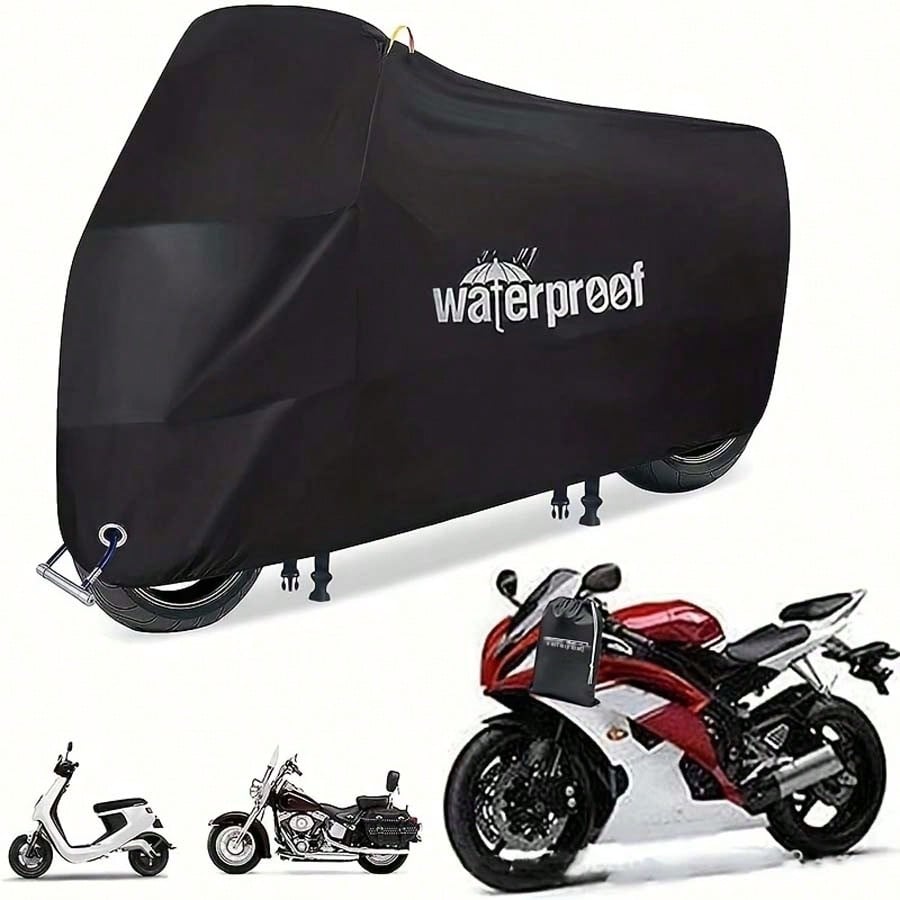 Motorcycle Covers, Heavy Duty 210D Waterproof UV Protective Tear Proof Motorbike Cover With Safety Cloth Lock Holes Design