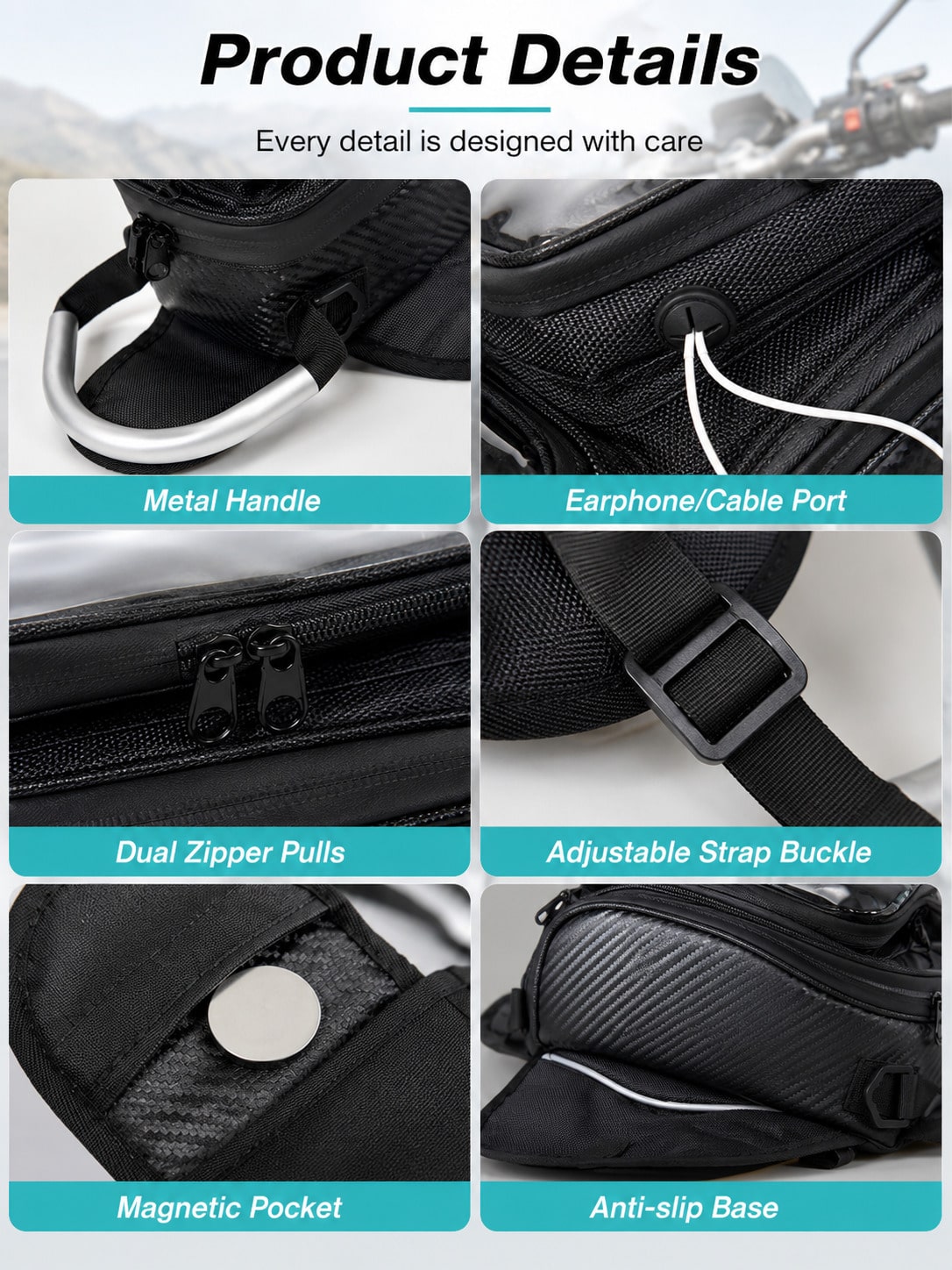 Motorcycle Tank Bag, Magnetic Fuel Tank Bag With Touch Screen Phone Holder, Waterproof Oil Gas Tank Bag, Fits Phones Up To 6.9in, GPS Navigation Saddle Bag, Cell Phone Storage Pouch With Shoulder Stra