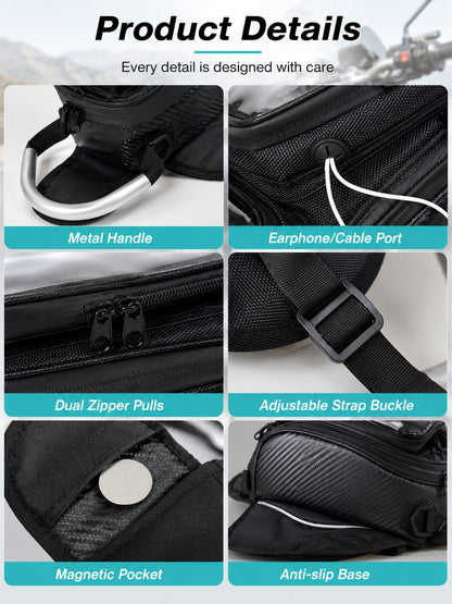 Motorcycle Tank Bag, Magnetic Fuel Tank Bag With Touch Screen Phone Holder, Waterproof Oil Gas Tank Bag, Fits Phones Up To 6.9in, GPS Navigation Saddle Bag, Cell Phone Storage Pouch With Shoulder Stra