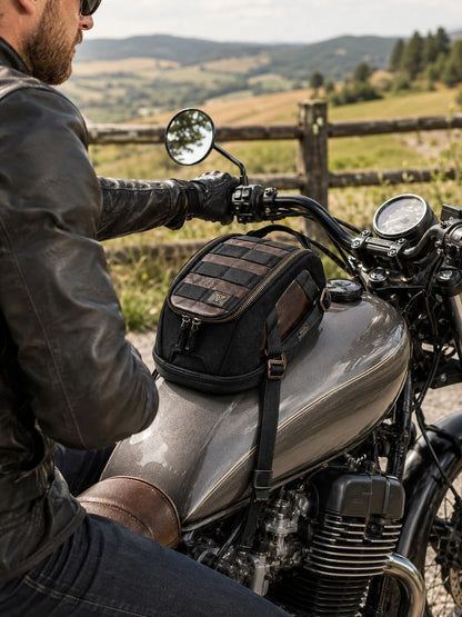 Motorcycle Tank Bag Magnetic Retro Style 3L-5L Expandable Waterproof Motorcycle Storage Bag Strong Magnet + Adjustable Shoulder Strap Rain Cover Non-Slip Base Mesh Phone Pocket Cafe Racer Bobber Cruis